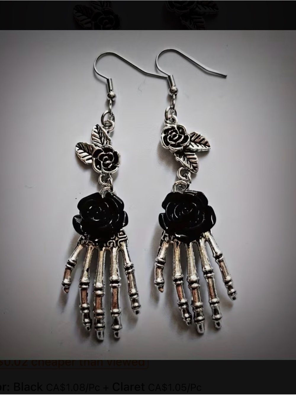⭐️ Skeleton Hand Earrings with Black Rose - Women Jewelry